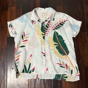 Cynthia Rowley Linen Botanical Print Button Up Women’s Size Medium